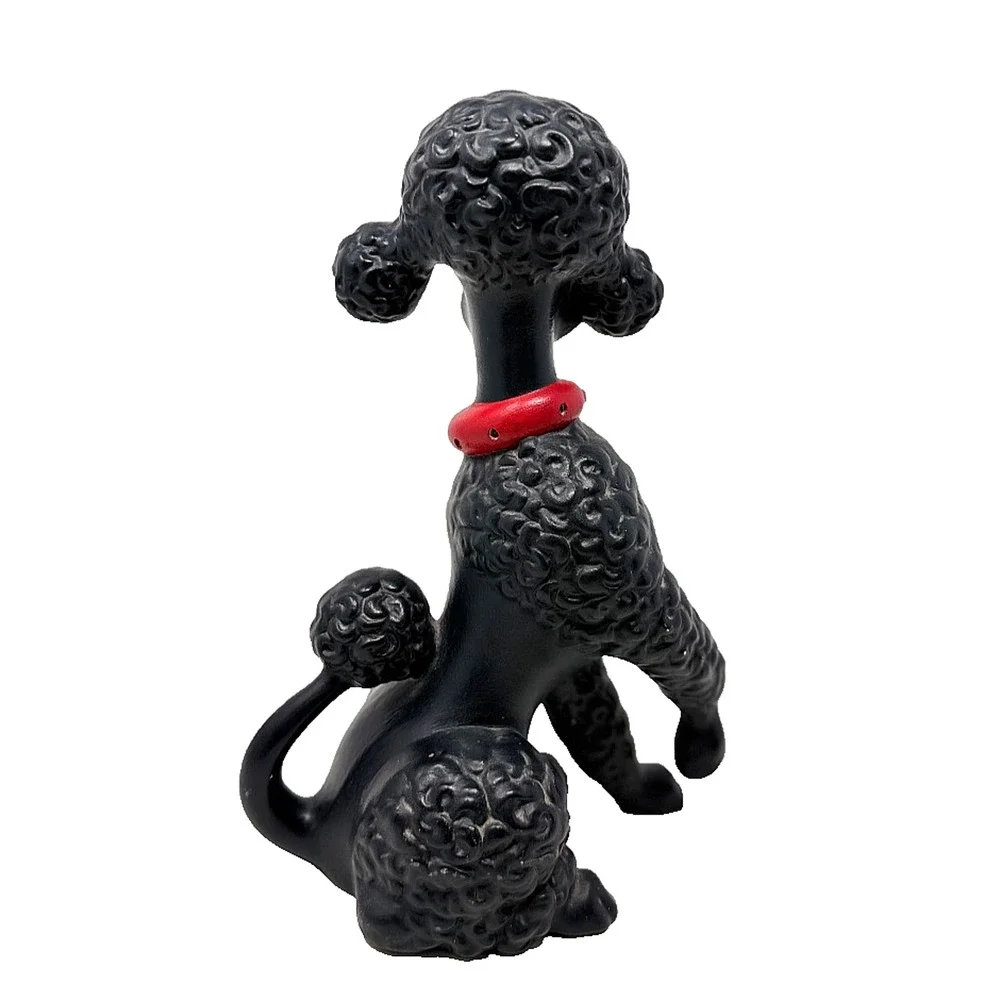 Tootsie CG 1970 Black Poodle Figurine Red Jeweled Collar Vintage MCM